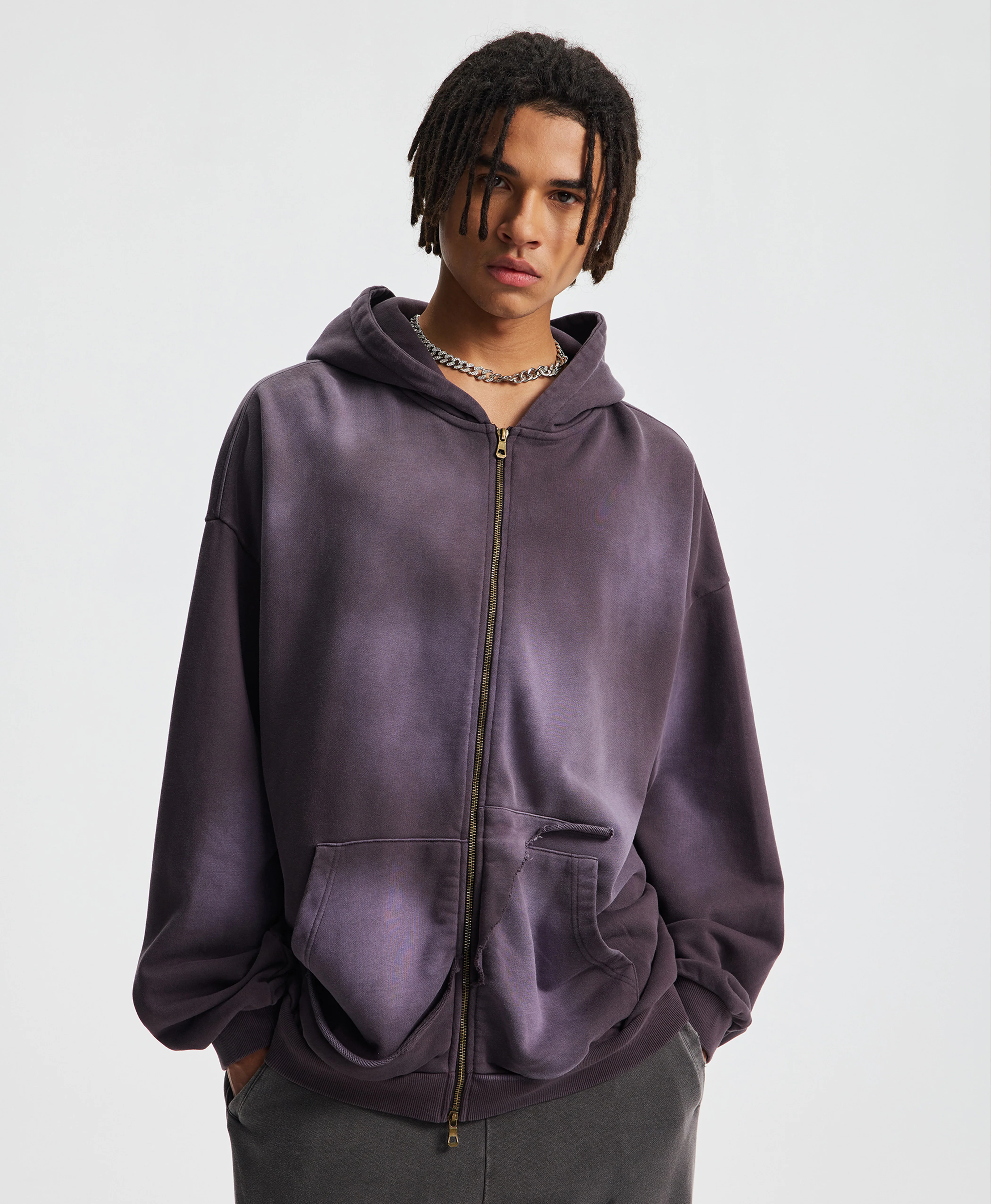 ATHENTIQ WASHED DISTRESS POCKET ZIP HOODIE - Image 2