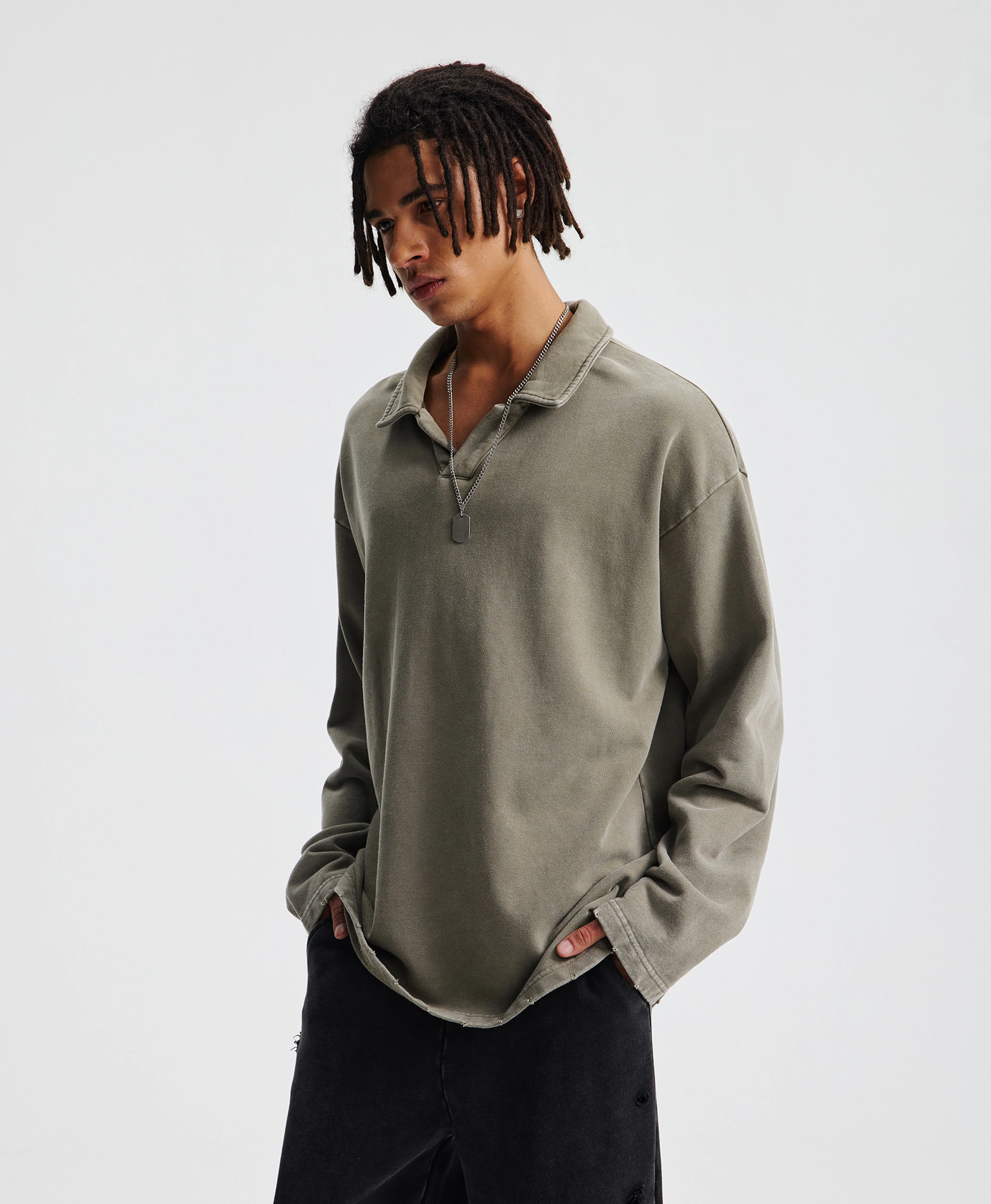 ATHENTIQ WASHED FLEECE POLO SWEATER - Image 4
