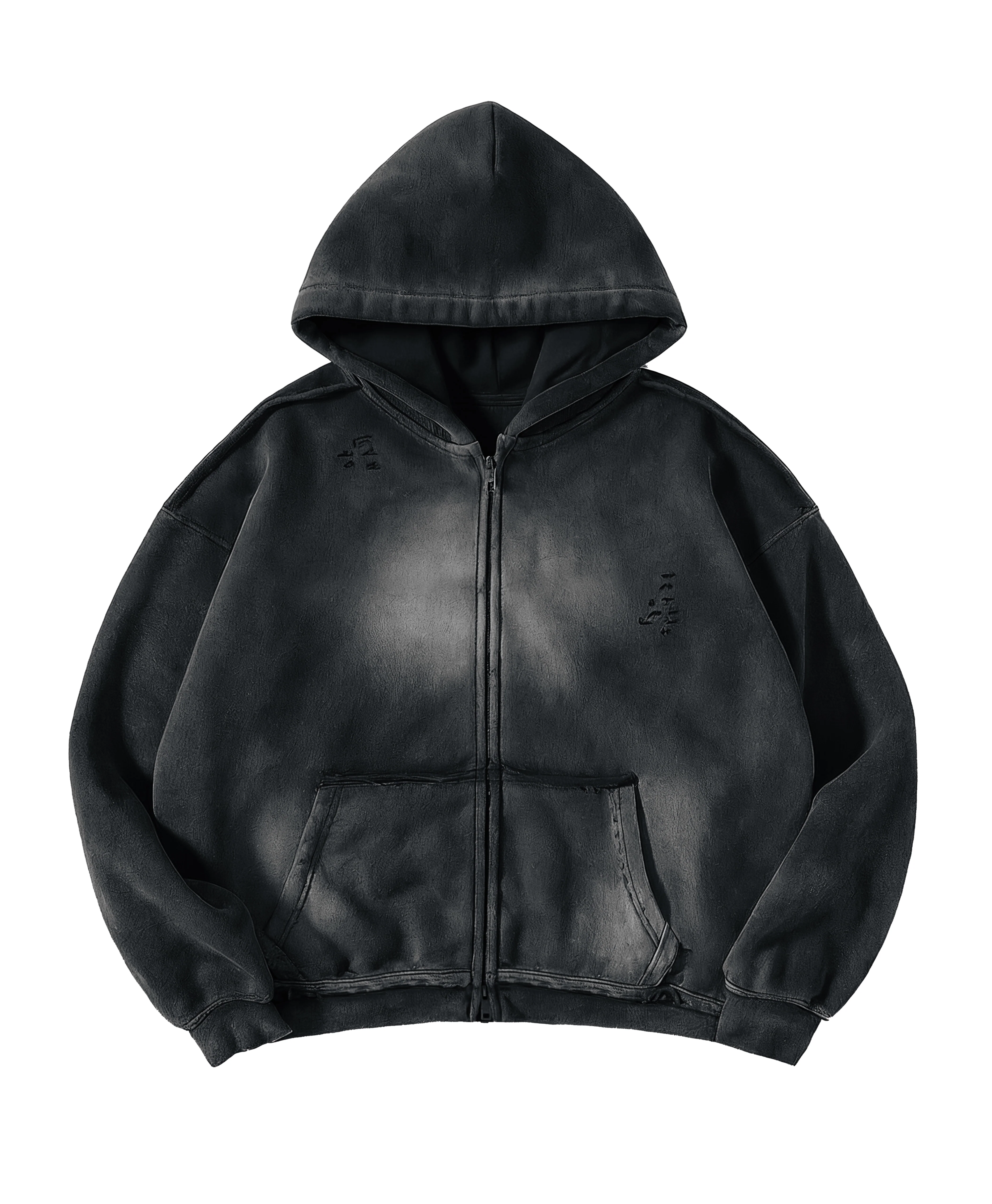ATHENTIQ WASHED RIPPED ZIP HOODIE - Image 3