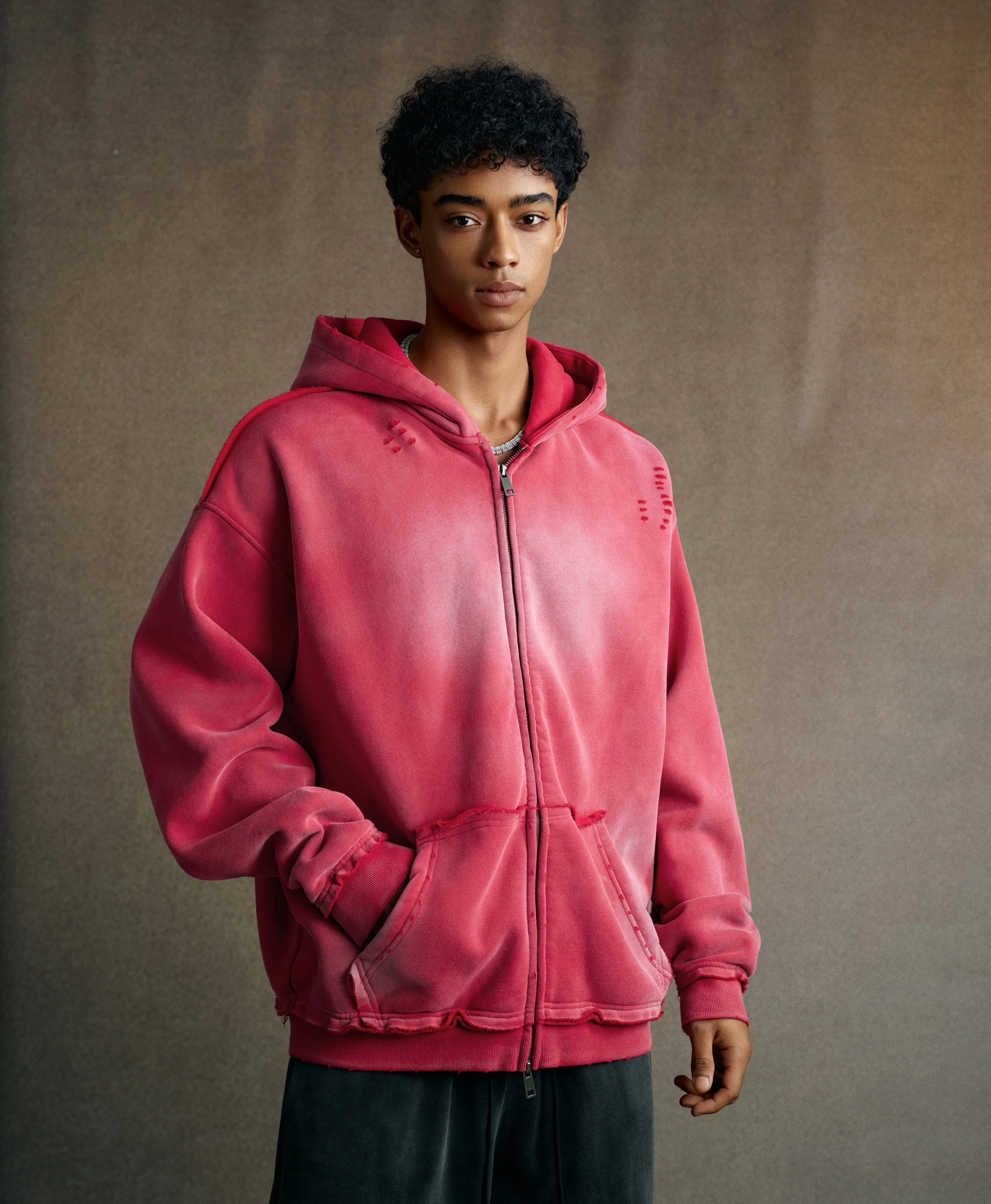 ATHENTIQ WASHED RIPPED ZIP HOODIE - Image 4