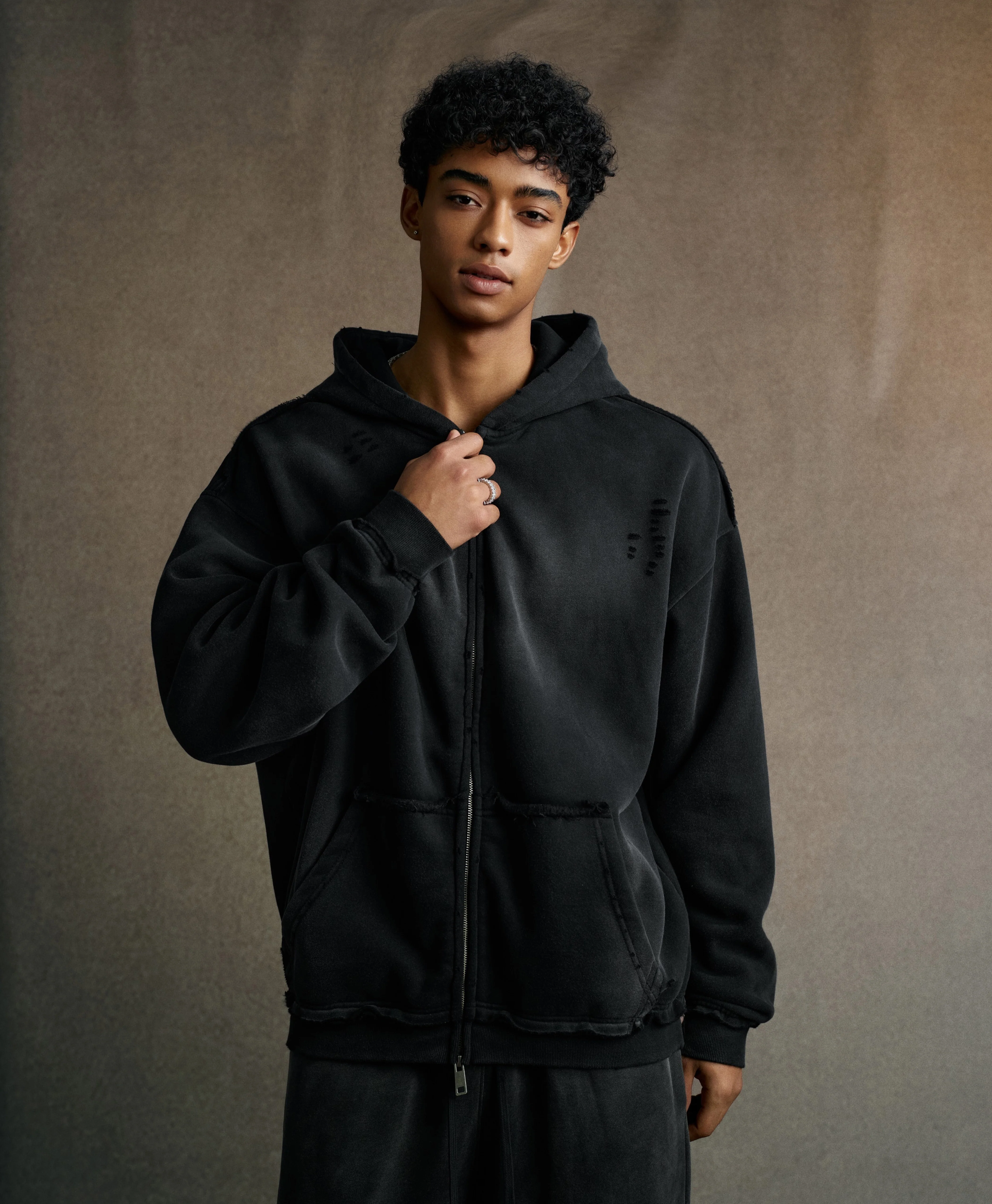 ATHENTIQ WASHED RIPPED ZIP HOODIE - Image 5