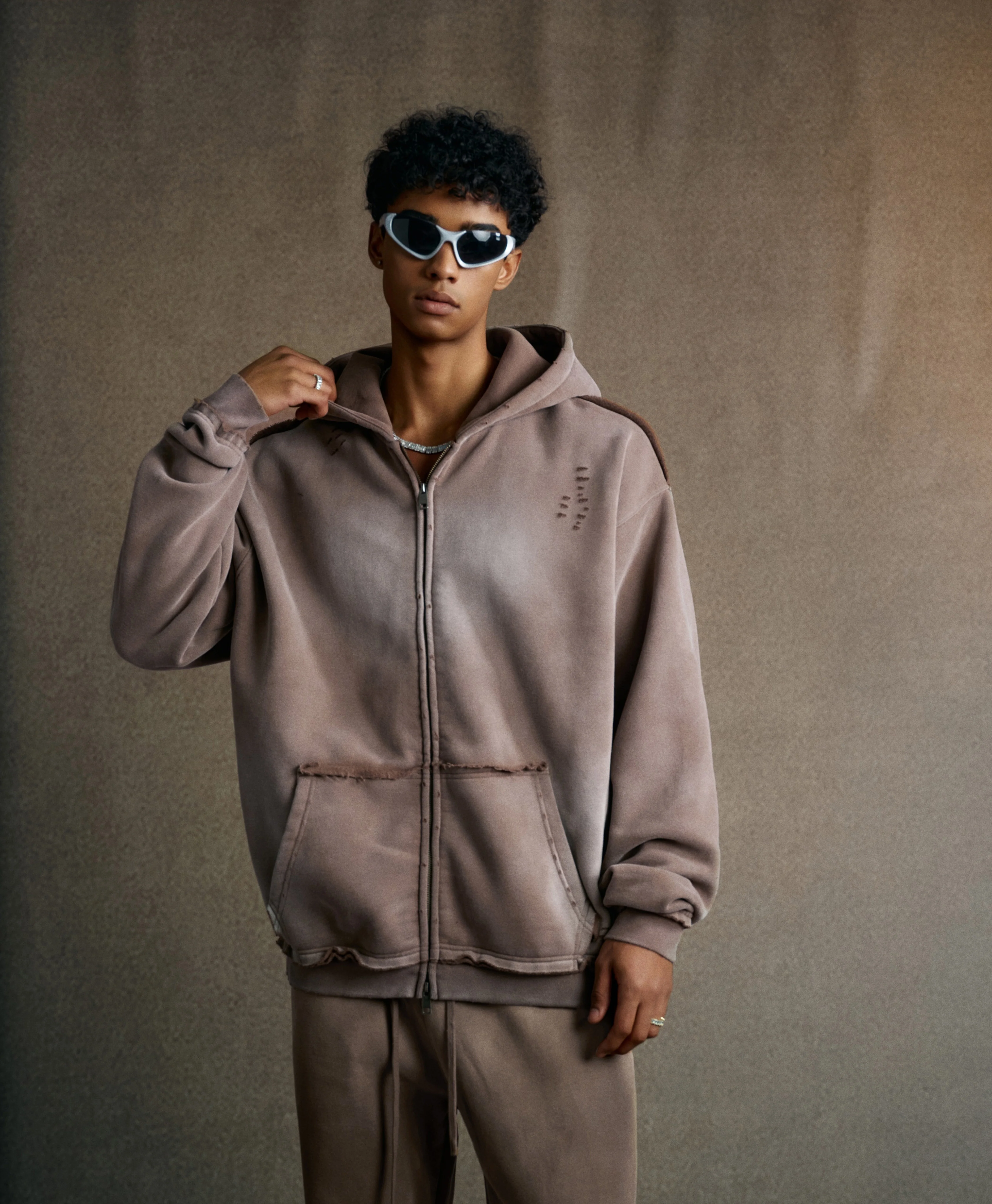 ATHENTIQ WASHED RIPPED ZIP HOODIE - Image 6